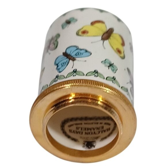 Halcyon Days Enamel 3 Pc Butterflies Sewing Needle Case Thimble Pin Cushion Set - Picture 15 of 15